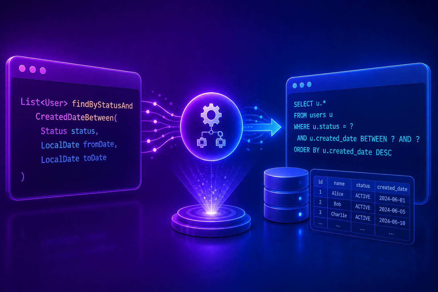 How does Spring Data JPA generate query implementations from repository method names?